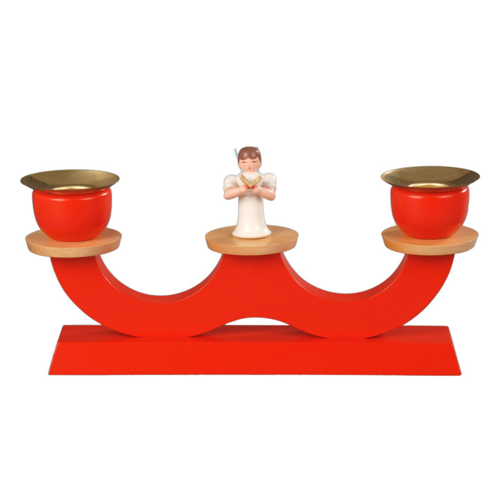 Table candlestick, red - standing angel with hymn book – wooden candleholder by Albin Preissler