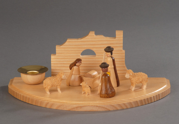 Nativity Candle Holder – alternate view of the wooden candleholder