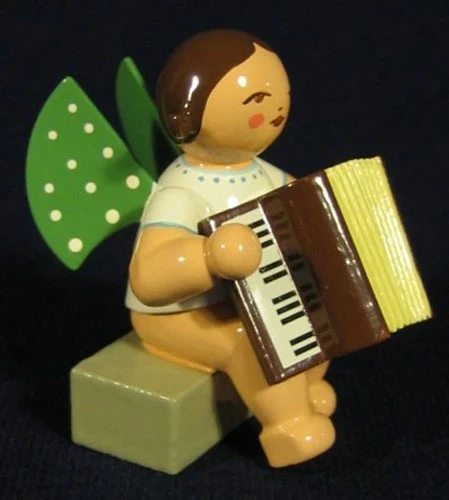 WENDT & KÜHN Brunette Angel Accordion Figurine Sitting – Christmas Figurine