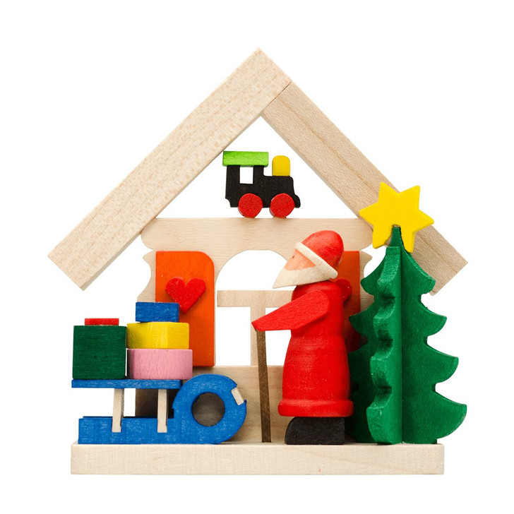 Ornament House - Santa Claus Bringing Gifts – Christmas ornament by Graupner Holzminiaturen