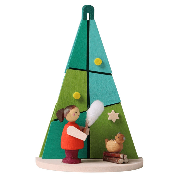 Child with Cat - Tree Shaped Wooden Ornament – Christmas ornament by Graupner Holzminiaturen