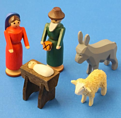 Wooden German Nativity Set Sheep Donkey 45mm - Boxed Set – detail view of the Christmas ornament