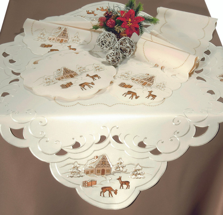 Christmas Winter Square German Table Cloth 87x87 – alternate view of the German handcrafted gift