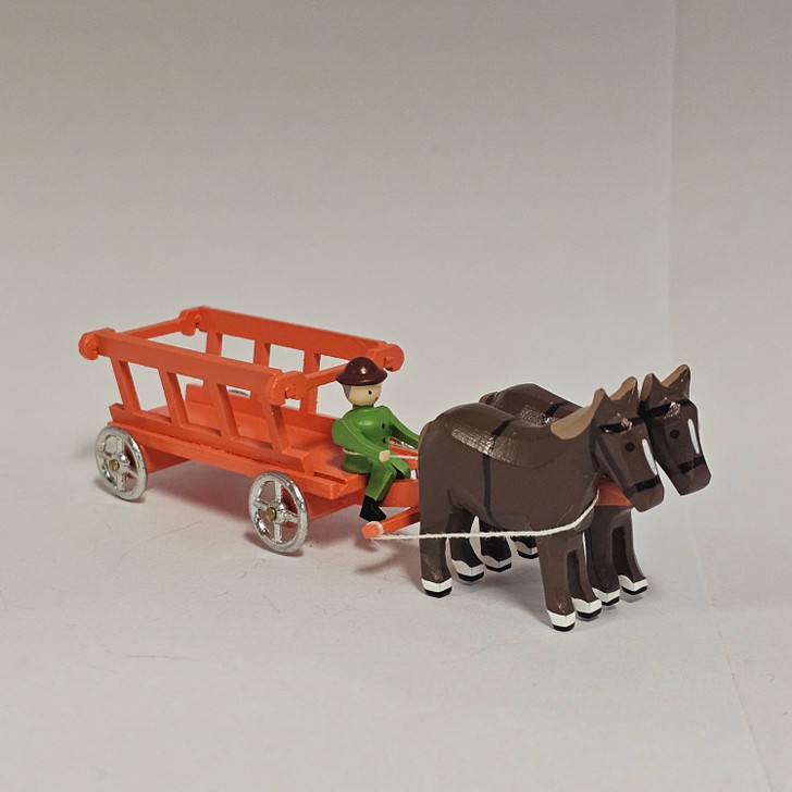 Horses Pulling Orange Cart - Wooden German Figurine – Christmas ornament by Volker & Heiko Flath