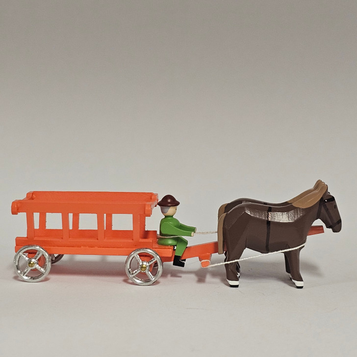 Horses Pulling Orange Cart - Wooden German Figurine – side view of the Christmas ornament