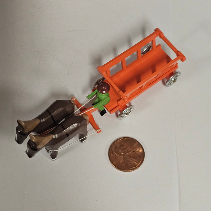 Horses Pulling Orange Cart - Wooden German Figurine – alternate view of the Christmas ornament
