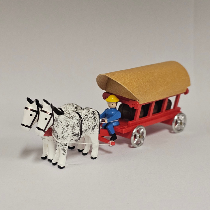 Horses Pulling Covered Wagon - Wooden German Figurine – Christmas ornament by Volker & Heiko Flath