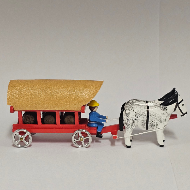 Horses Pulling Covered Wagon - Wooden German Figurine – side view of the Christmas ornament