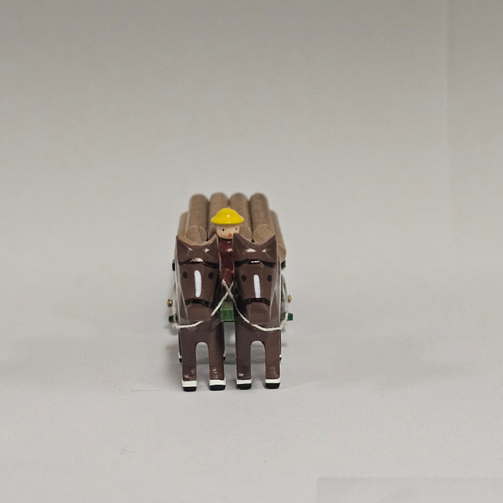 Horses Pulling Green Timber Wagon - Wooden German Figurine