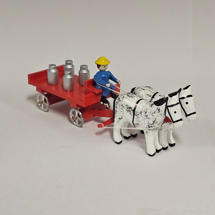 Horses Pulling Red Wagon Carrying Milk Cans - Wooden German Figurine – Christmas ornament by Volker & Heiko Flath