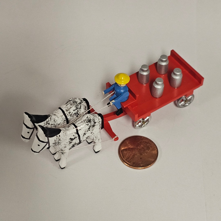 Horses Pulling Red Wagon Carrying Milk Cans - Wooden German Figurine – alternate view of the Christmas ornament