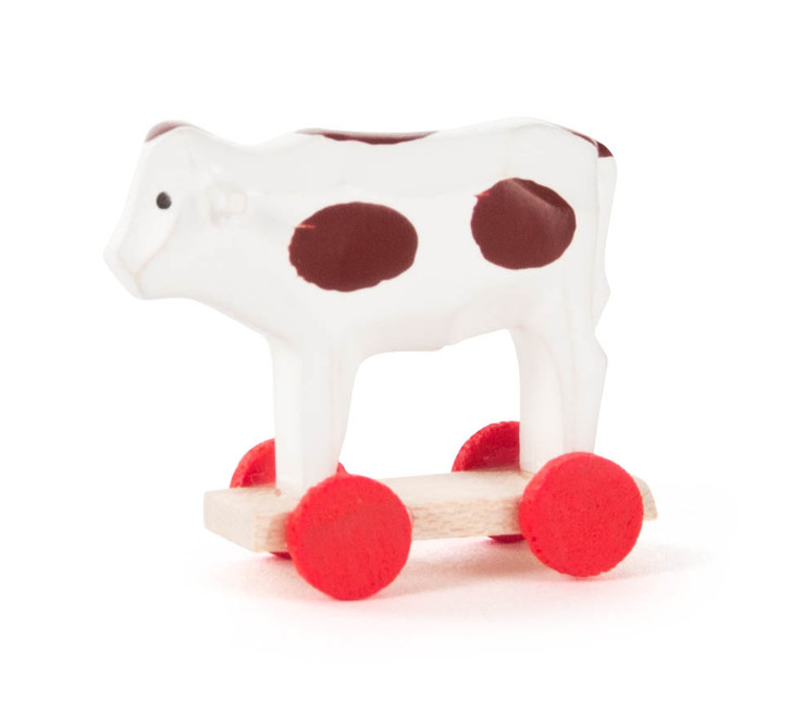 Wooden German Figurine Cow on Wheels – Christmas ornament by Volker & Heiko Flath
