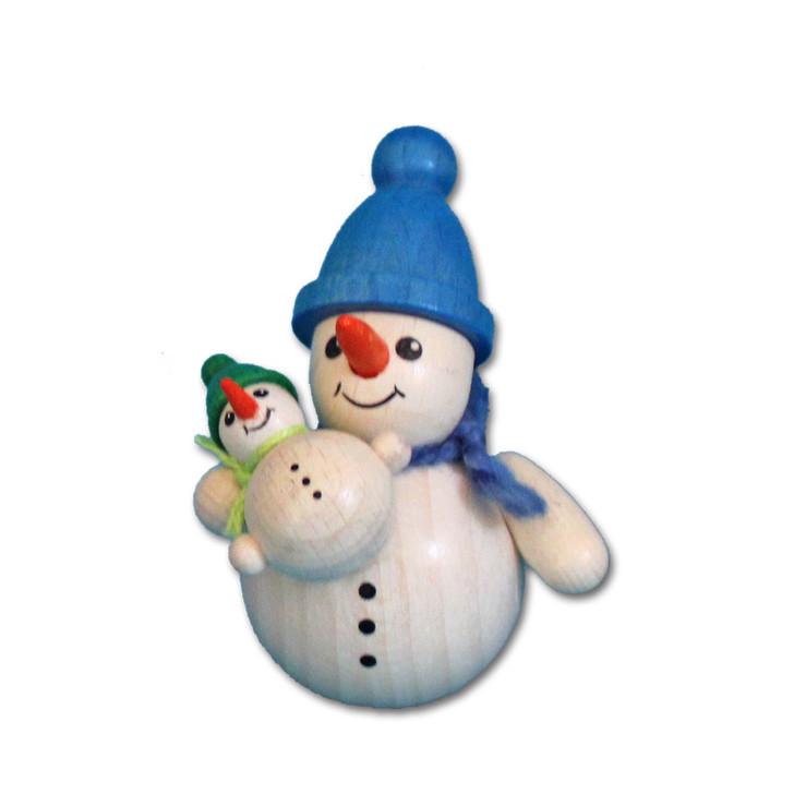 Snowman and Child Figurine - 2 Inches Tall – side view of the Christmas ornament