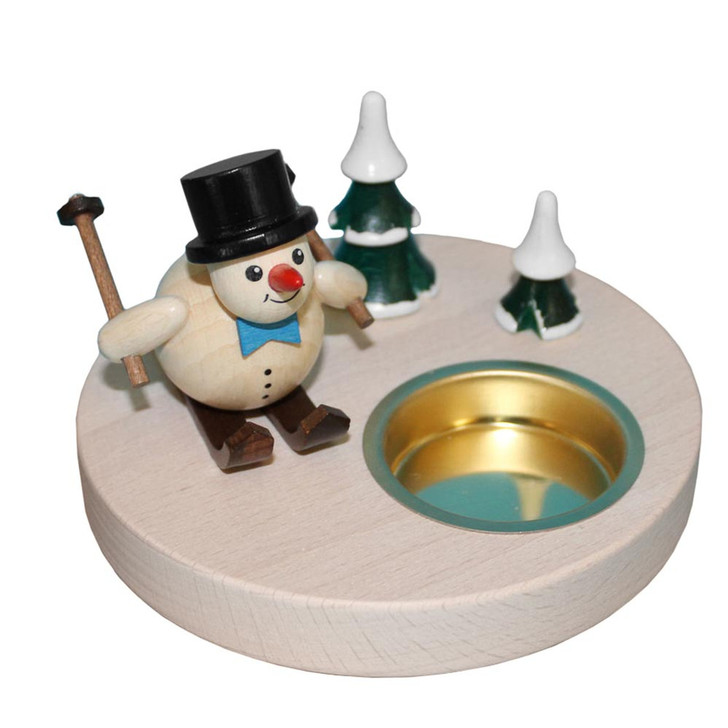 Skiing Snowman - Tealight Candleholder – side view of the wooden candleholder