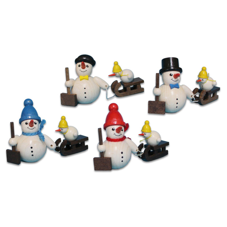 Snowman pulling Child on Sled | 2 Inces Tall – alternate view of the Christmas ornament