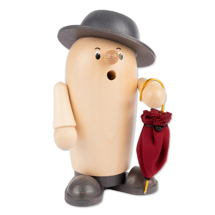 Rudi the Incense Burner - Holding Umbrella in Natural and Gray – German Christmas smoker by Holzwaren Egermann