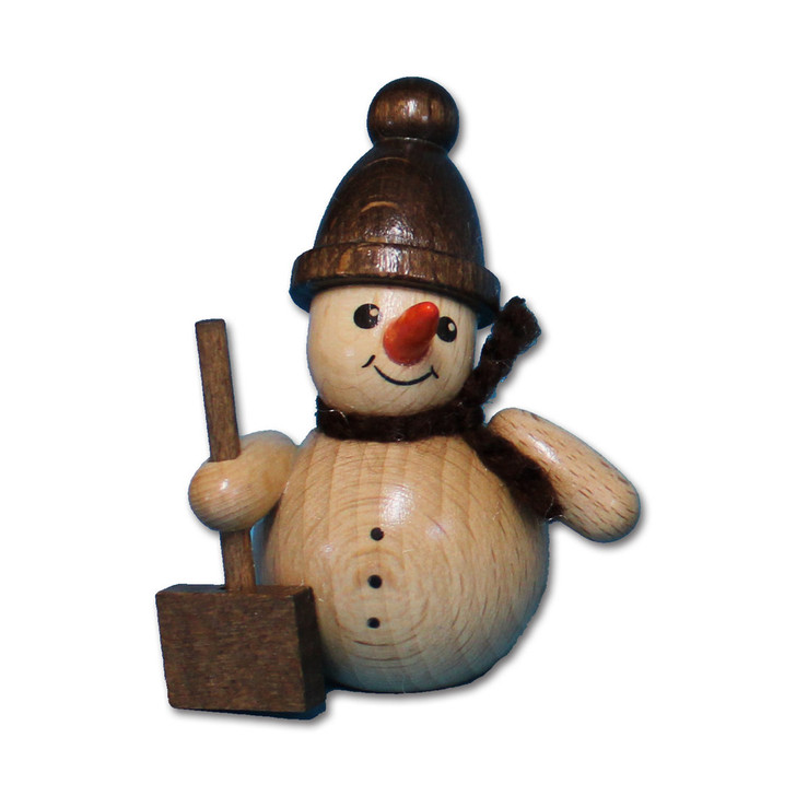 Small Snowman with Shovel Figurine - 5CM – Christmas ornament by Holzwaren Egermann