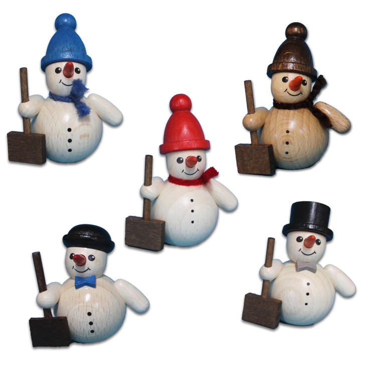 Small Snowman with Shovel Figurine - 5CM – side view of the Christmas ornament