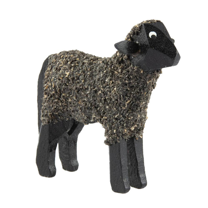 Little Black Wooden Sheep German Figurine