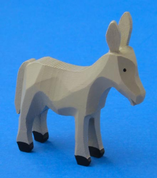 Grey Wood Donkey Hand Carved German Figurine – detail view of the Christmas ornament