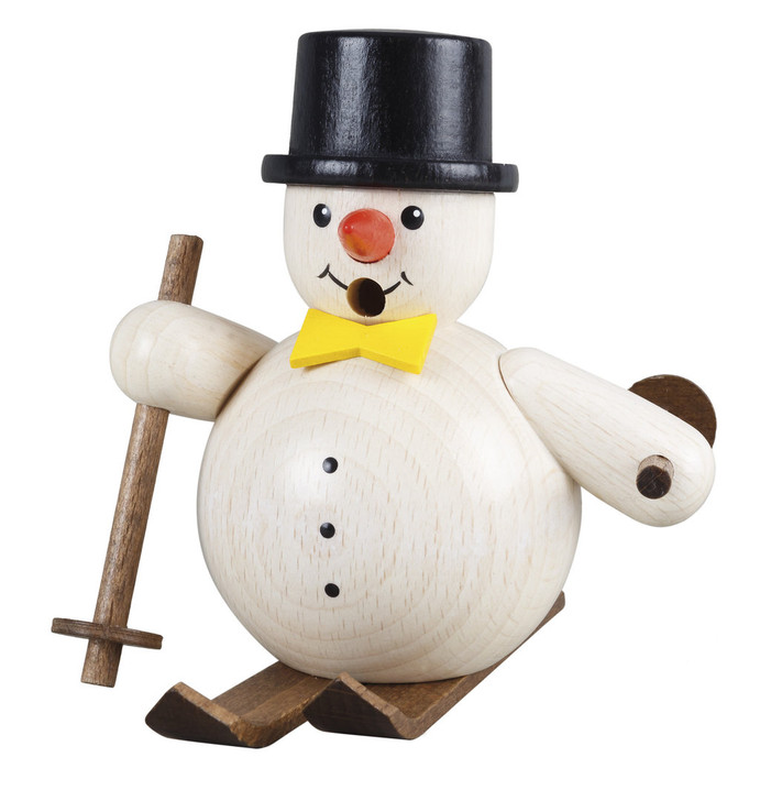 Skiing Snowman Wooden Smoker – alternate view of the German Christmas smoker