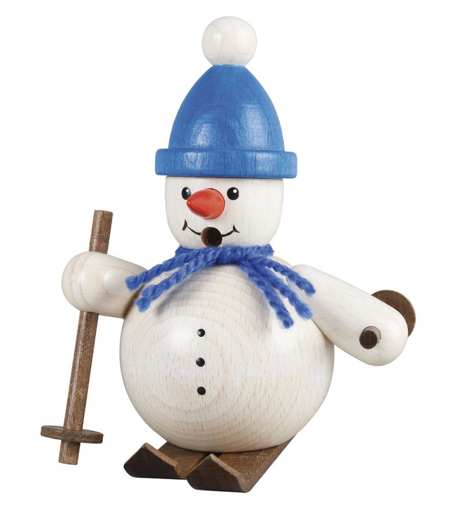 Skiing Snowman Wooden Smoker – detail view of the German Christmas smoker