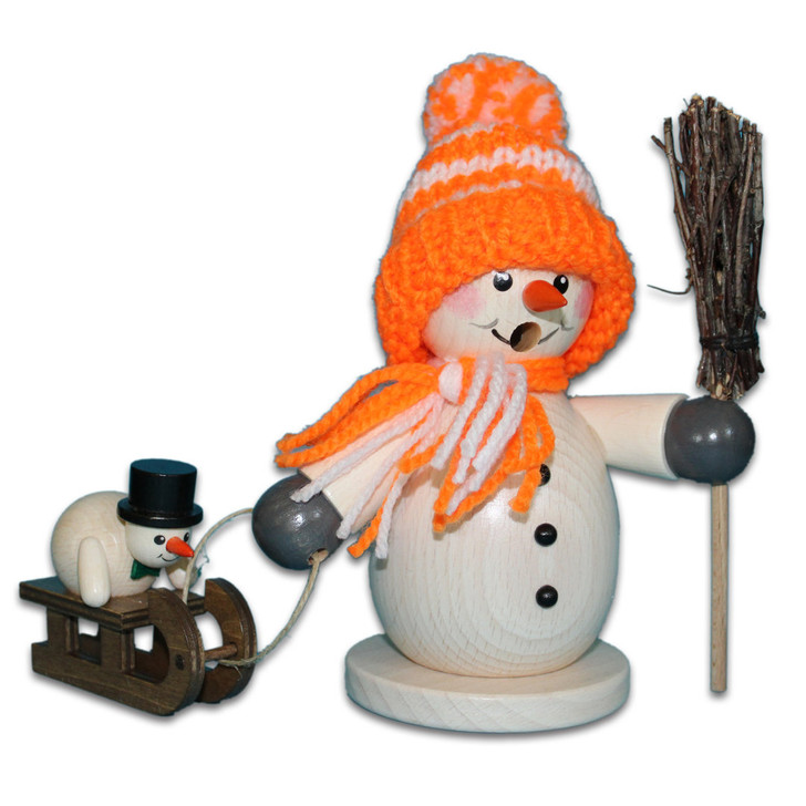 Snowman pulling Sleigh and Baby Snowman Smoker – detail view of the German Christmas smoker