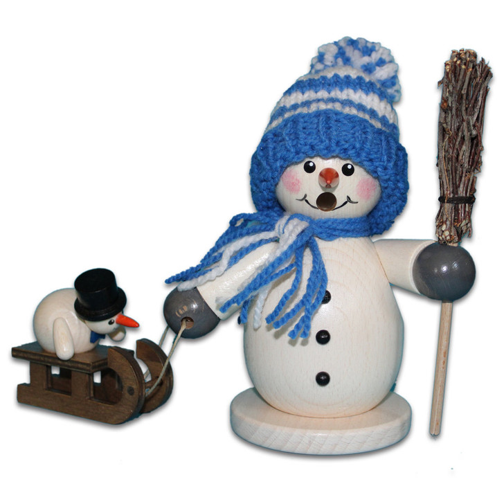 Snowman pulling Sleigh and Baby Snowman Smoker – alternate view of the German Christmas smoker