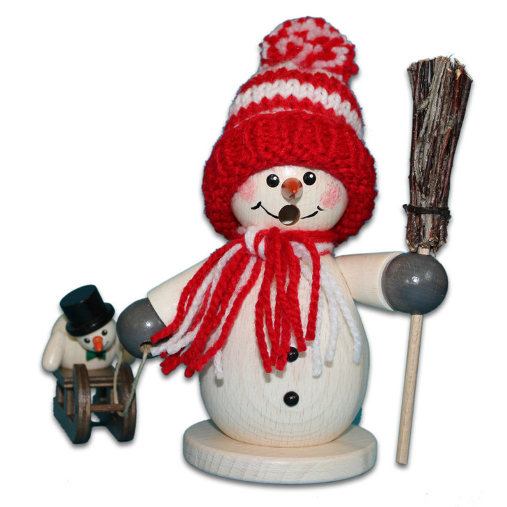 Snowman pulling Sleigh and Baby Snowman Smoker – German Christmas smoker by Holzwaren Egermann