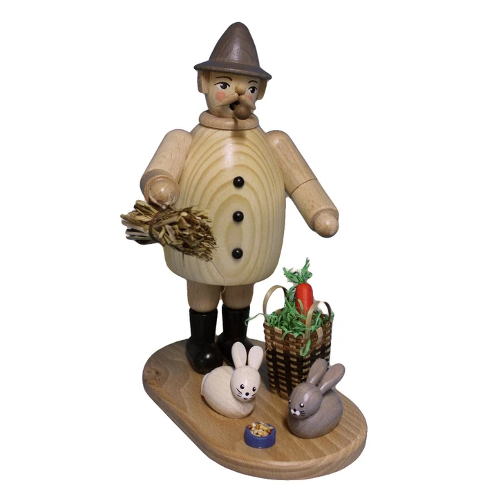 Farmer with Rabbits Smoker | 7.5 Inches Tall – German Christmas smoker by Holzwaren Egermann