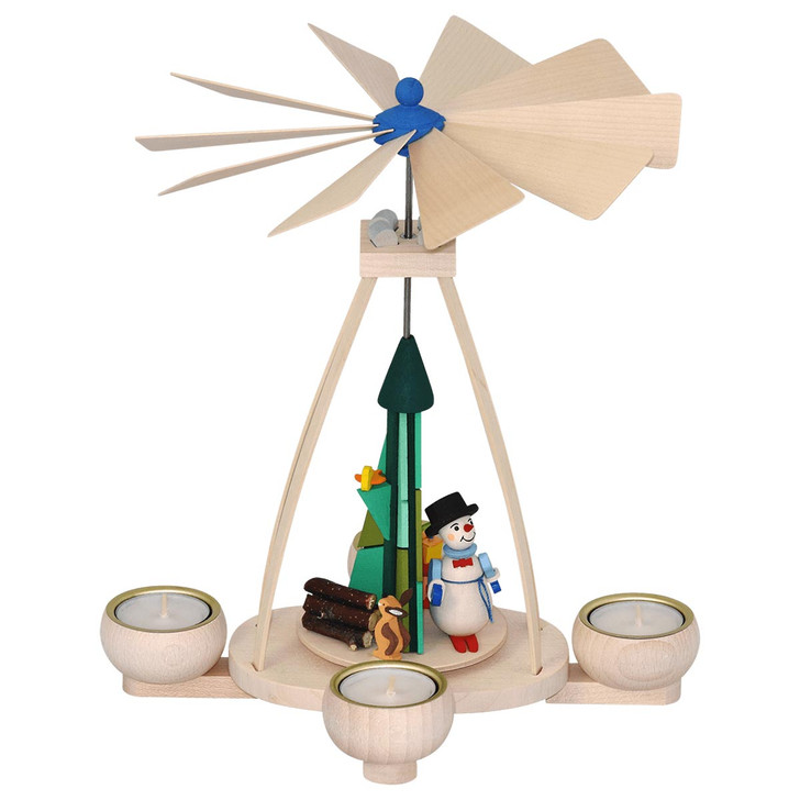 Snowman German Tealight Pyramid | 11 Inches Tall – Christmas pyramid by Graupner Holzminiaturen