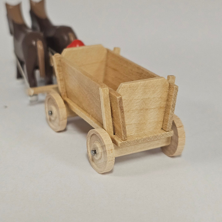 Horses Pulling Empty Wooden Cart - Natural Wooden German Figurine