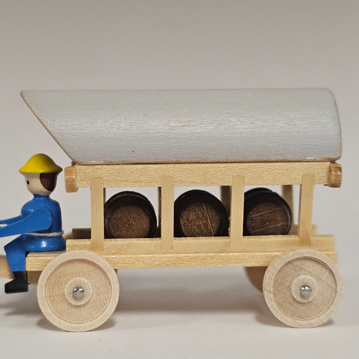 Horses Pulling Covered Wagon - Natural Wooden German Figurine – detail view of the Christmas ornament