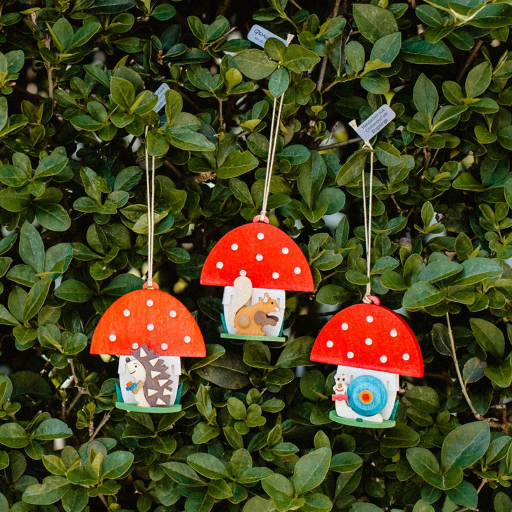 Snail and Mushroom Ornament – side view of the Christmas ornament