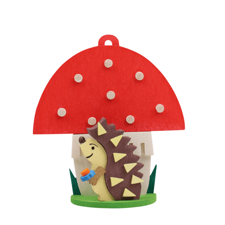 Hedgehog and Mushroom Ornament – Christmas ornament by Graupner Holzminiaturen