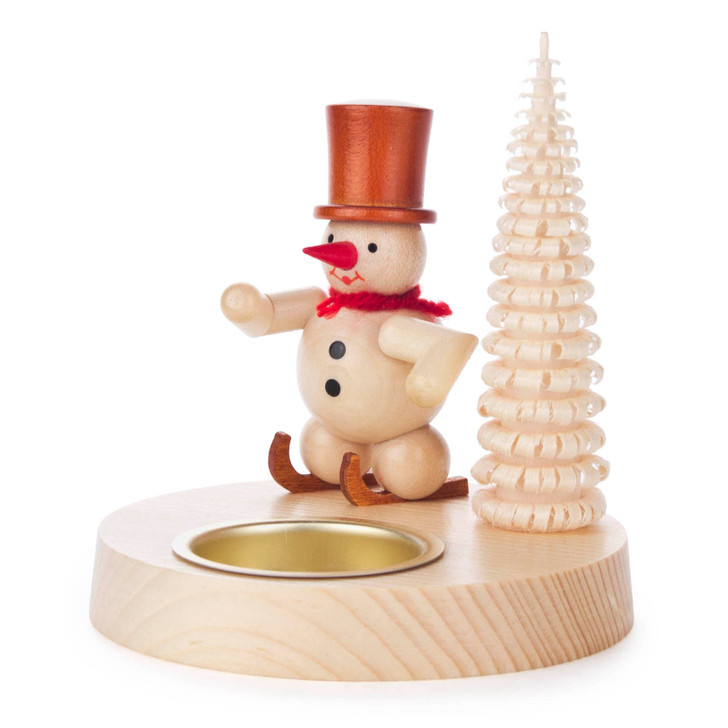 Snowman in a Tophat Tealight Candle Holder | 10.5cm – wooden candleholder by Ralf Zenker