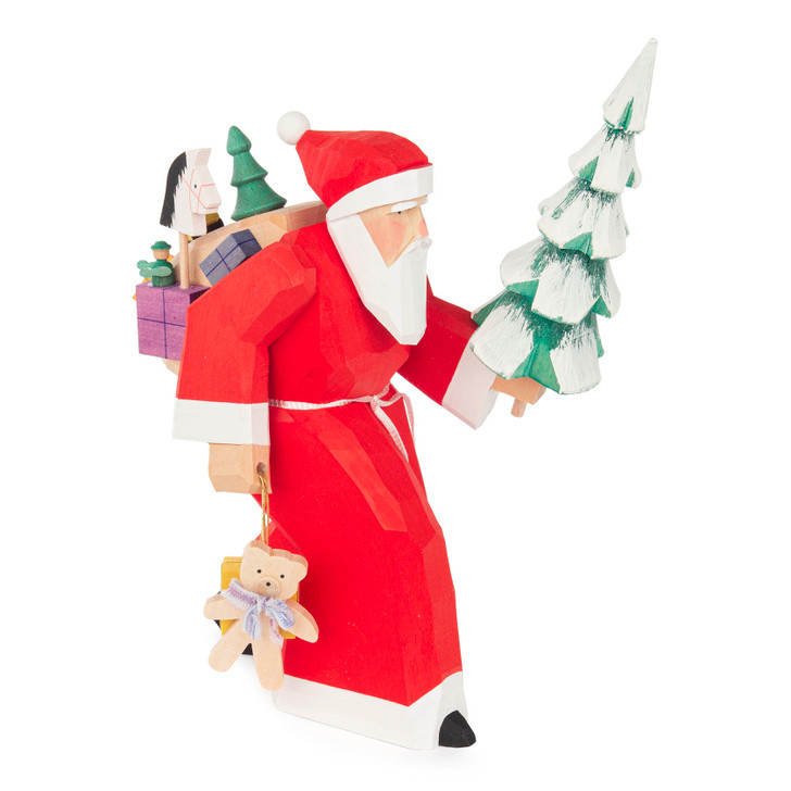 Handcarved Santa Claus with Gifts and Tree | 21cm