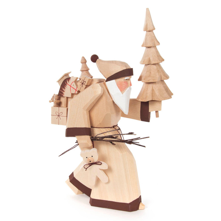 Santa Claus with Carved Tree | Natural | 24cm – Christmas ornament by Bettina Franke