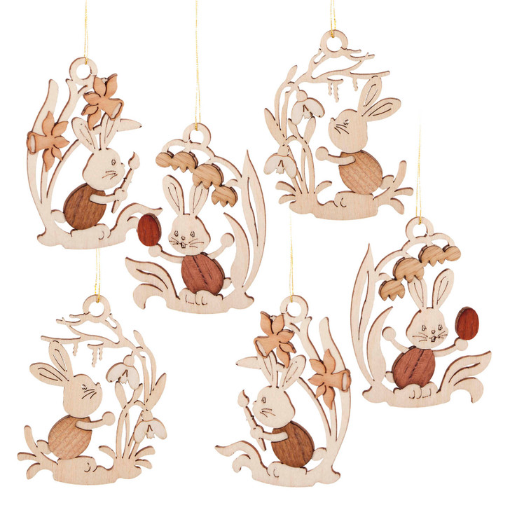 Bunny with Flowers - Set of 6 Ornament