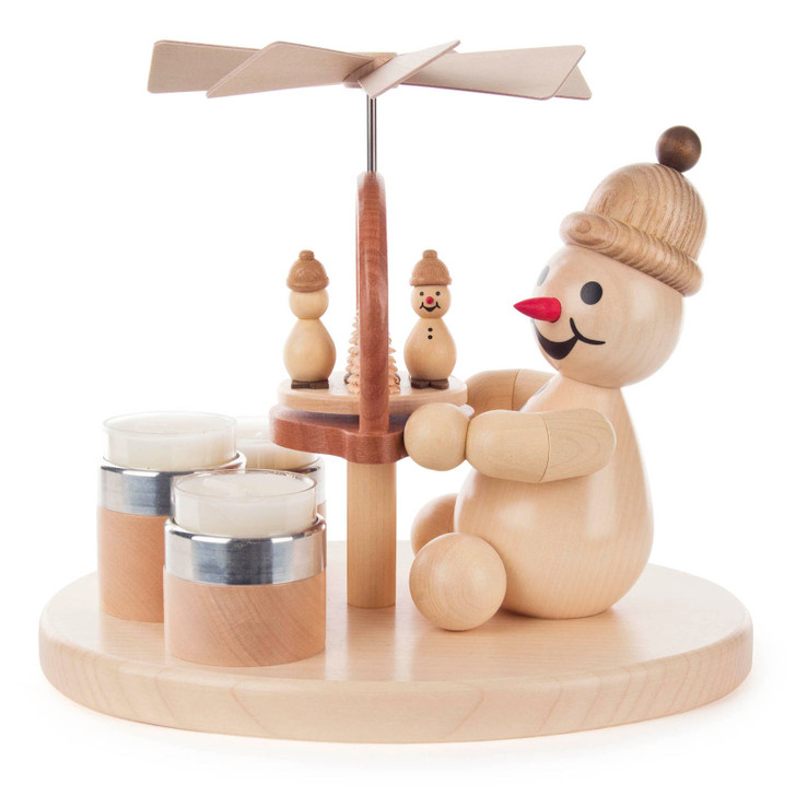 Junior Snowman holding a Pyramid - Tealight Pyramid | 7.8 Inches – alternate view of the German Christmas smoker