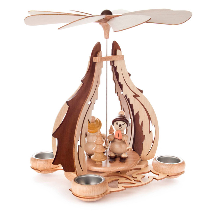 Skiing Snowman Tealight Pyramid | 11.75 Inches Tall – detail view of the Christmas pyramid