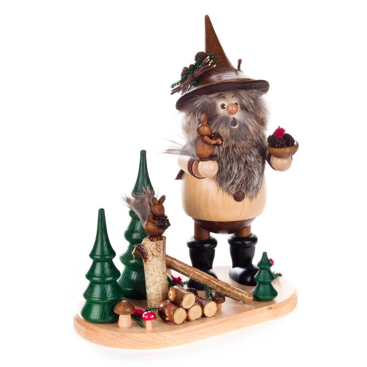 Gnome Forest Squirrel Incense Smoker | 10 Inches Tall – German Christmas smoker by DWU-Drechselwerkstatt