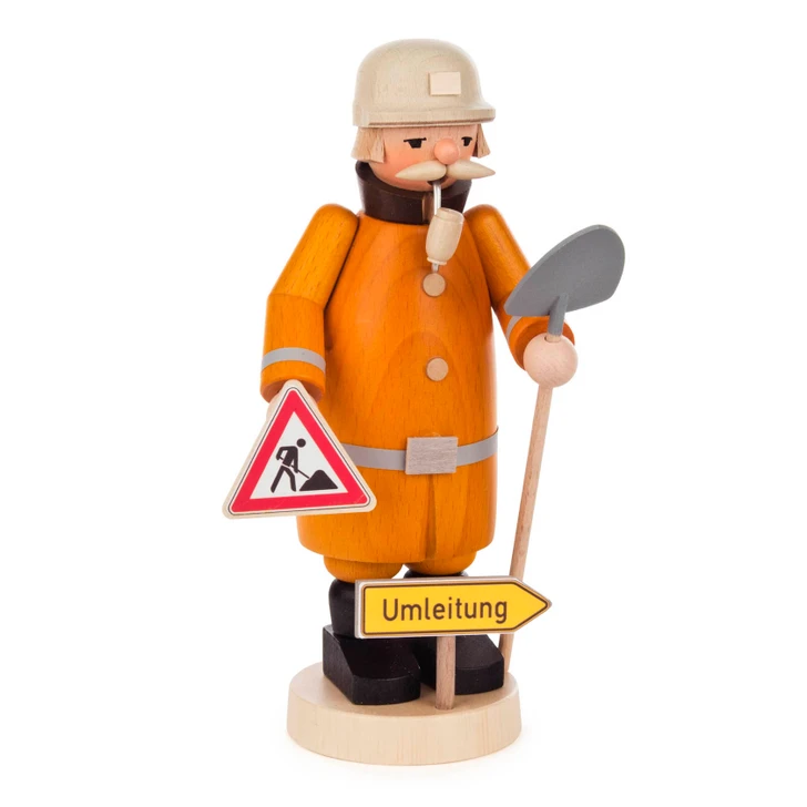 Road Construction Worker Incense Smoker | 7.8 Inches Tall – German Christmas smoker by Frank Findeisen