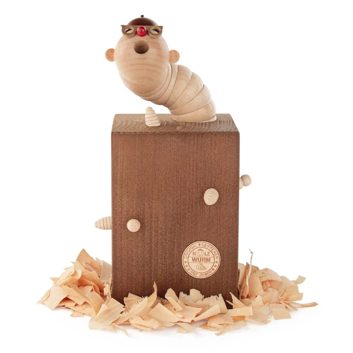 Worm Coming out of Wood Block Incense Smoker | 7.6 Inches Tall – German Christmas smoker by Ralf Zenker