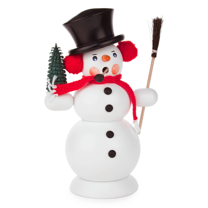 Snowman holding Broom and Tree Incense Smoker – German Christmas smoker by Ingo Heidenreich