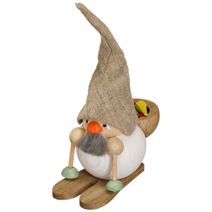 Skiing Gnome German Smoker | 7.5 Inches – German Christmas smoker by Seiffener Volkskunst eG