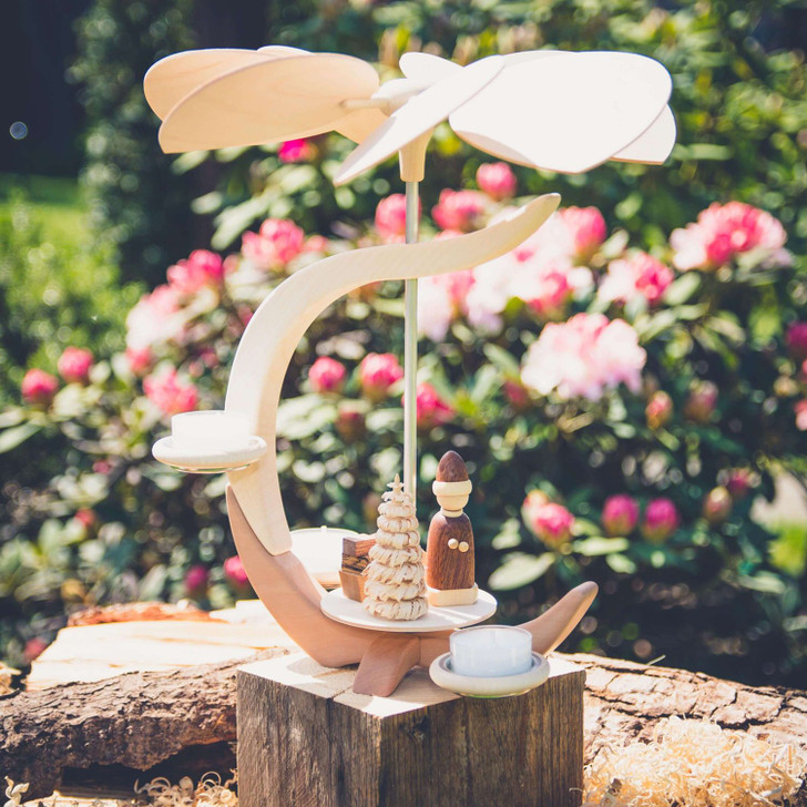 Christmas Gifts on a Sleigh C-Shaped Tealight Pyramid | 11.7 Inches Tall – side view of the Christmas pyramid