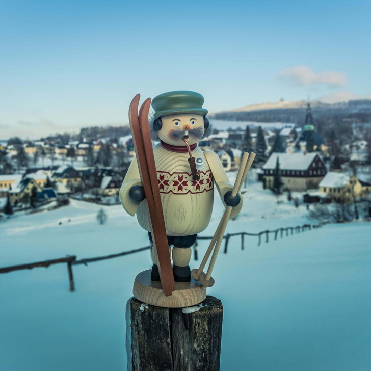 Skiier German Smoker Incense Figurine – side view of the German Christmas smoker