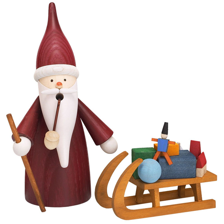Santa Gnome and Sled of Gifts German Smoker | 6 Inches – German Christmas smoker by Seiffener Volkskunst eG