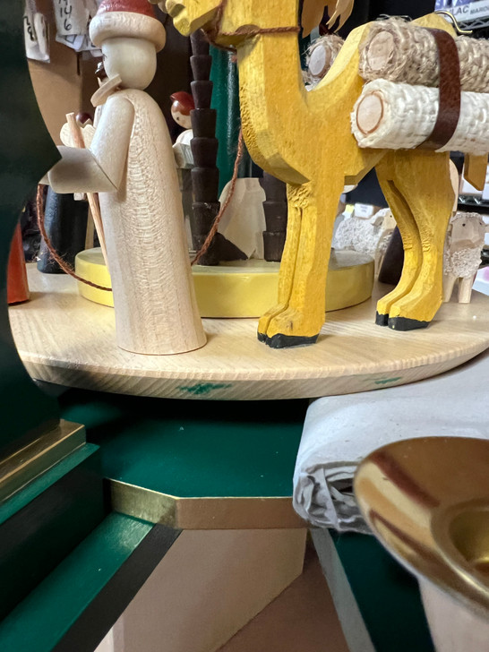 REPAIRED Green Nativity German Carousel Pyramid – detail view of the Christmas pyramid